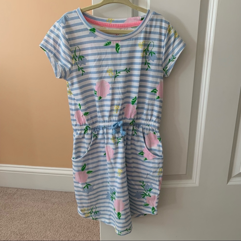 Blue Striped Floral T-Shirt Dress Pockets Size 6X